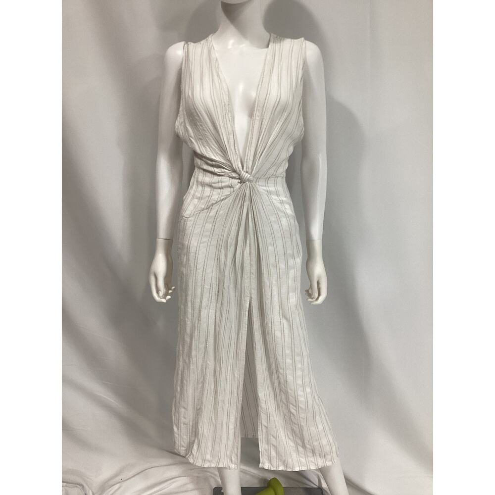L*Space 'Down The Line'  White / Cream Stripe Deep V Neck Cover Up Size XS